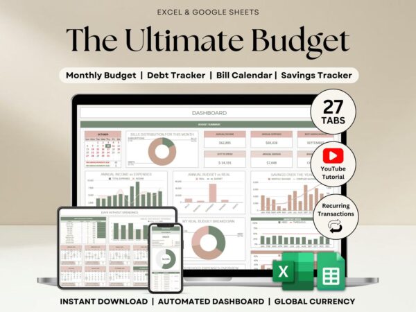 Annual Budget Planner Spreadsheet Excel Google Sheets Monthly Budget