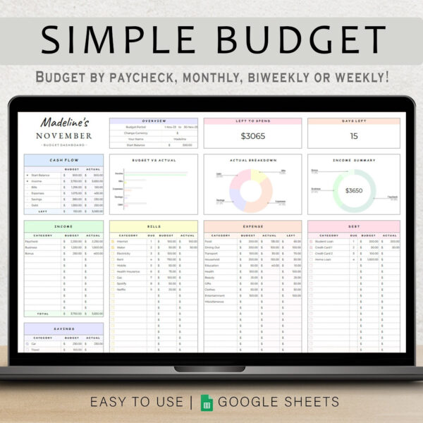 Budget Planner Spreadsheet Google Sheet & Excel Weekly, Biweekly, Monthly, Or Paycheck