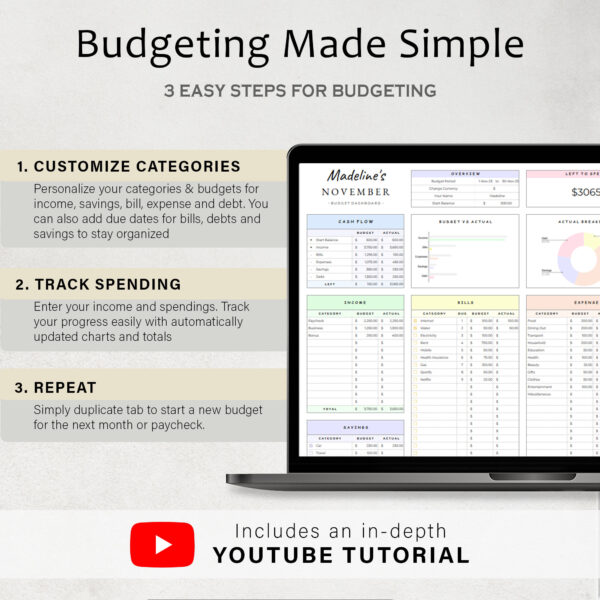 Budget Planner Spreadsheet Google Sheet & Excel Weekly, Biweekly, Monthly, Or Paycheck - Image 4
