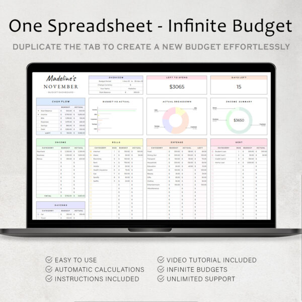 Budget Planner Spreadsheet Google Sheet & Excel Weekly, Biweekly, Monthly, Or Paycheck - Image 9