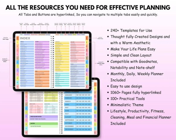 All-in-One Digital Planner 2025, 2026, 2027 – Goodnotes Planner, Apple Google Calendar + Bonus 50+ - Image 4