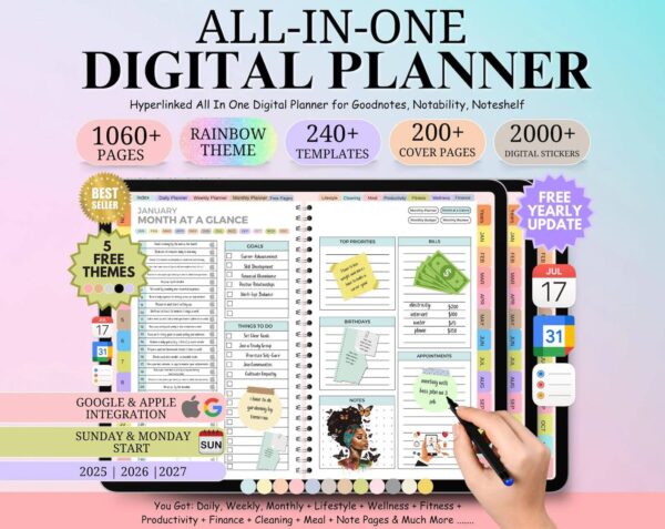 All-in-One Digital Planner 2025, 2026, 2027 – Goodnotes Planner, Apple Google Calendar + Bonus 50+ - Image 2