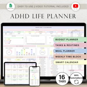 ADHD Life Planner & Budget Spreadsheet - Google Sheets Organizer for Productivity